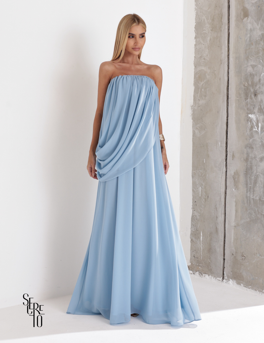 Vestido Longo Drapeado Fabiana Azul Serenity