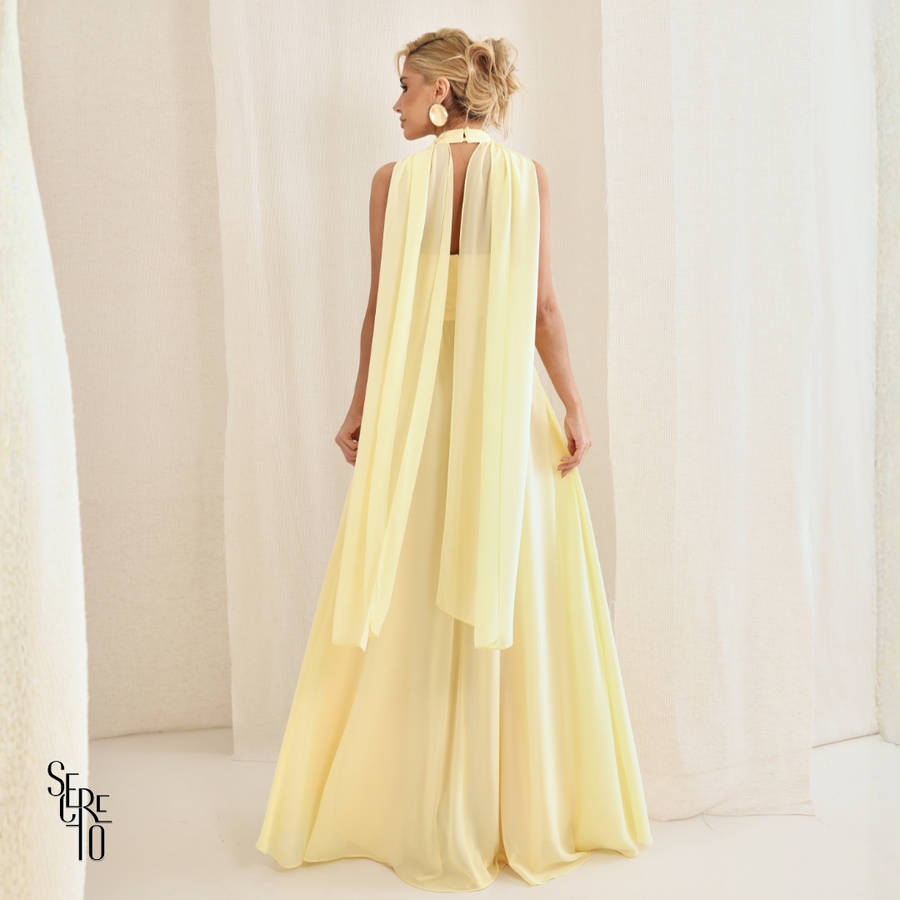 Vestido Longo Cruzado Capa Ottavia Camomila