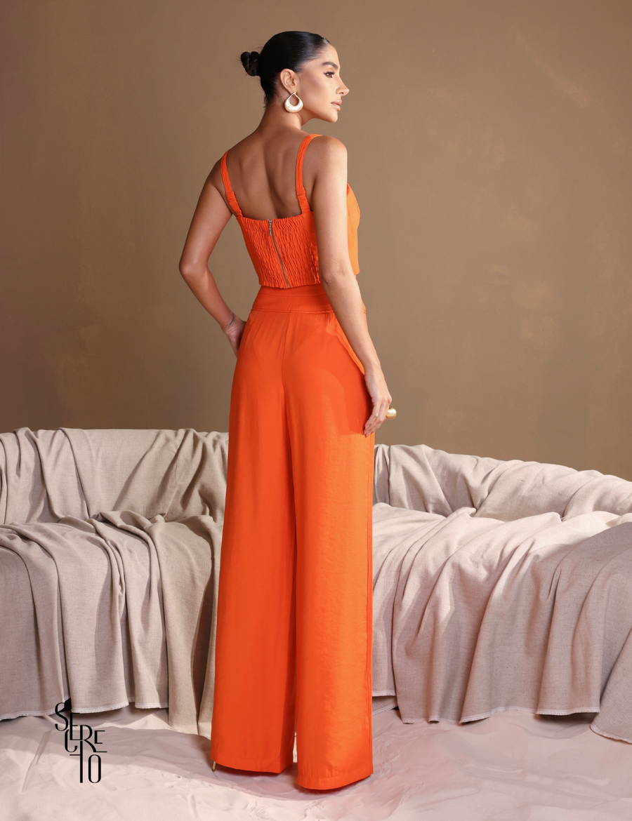 Conjunto Regata e Calça Relevo Marcela Laranja