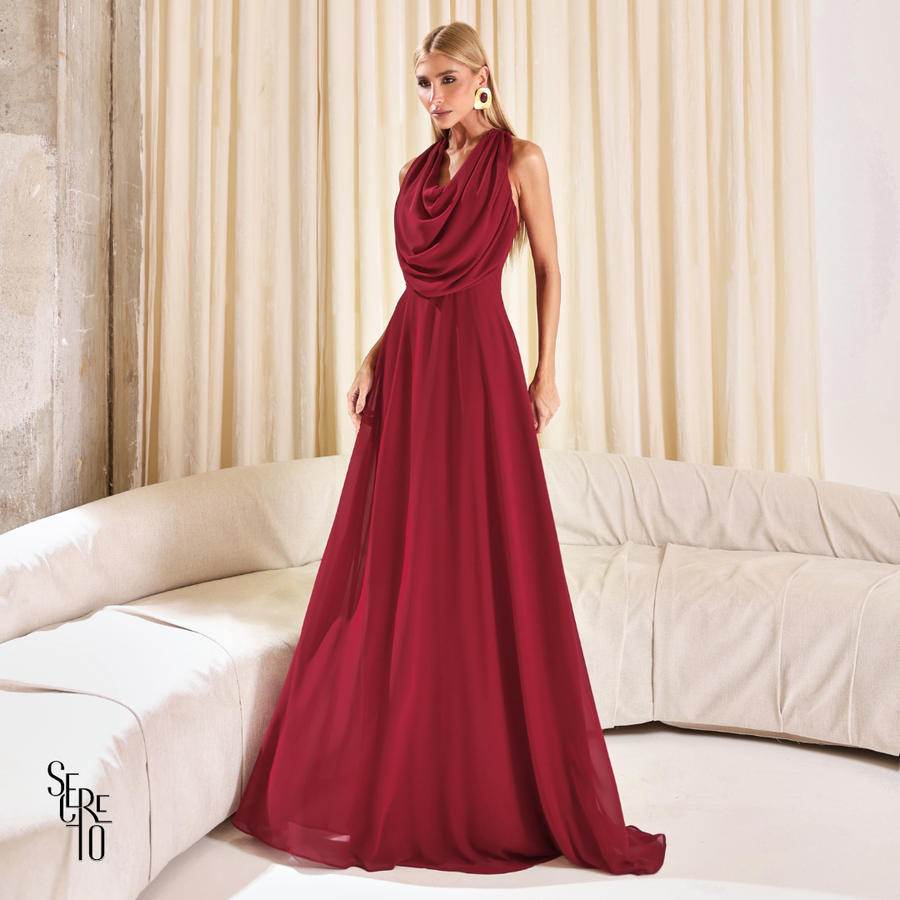 Vestido Longo Gola Boba Yelena Marsala