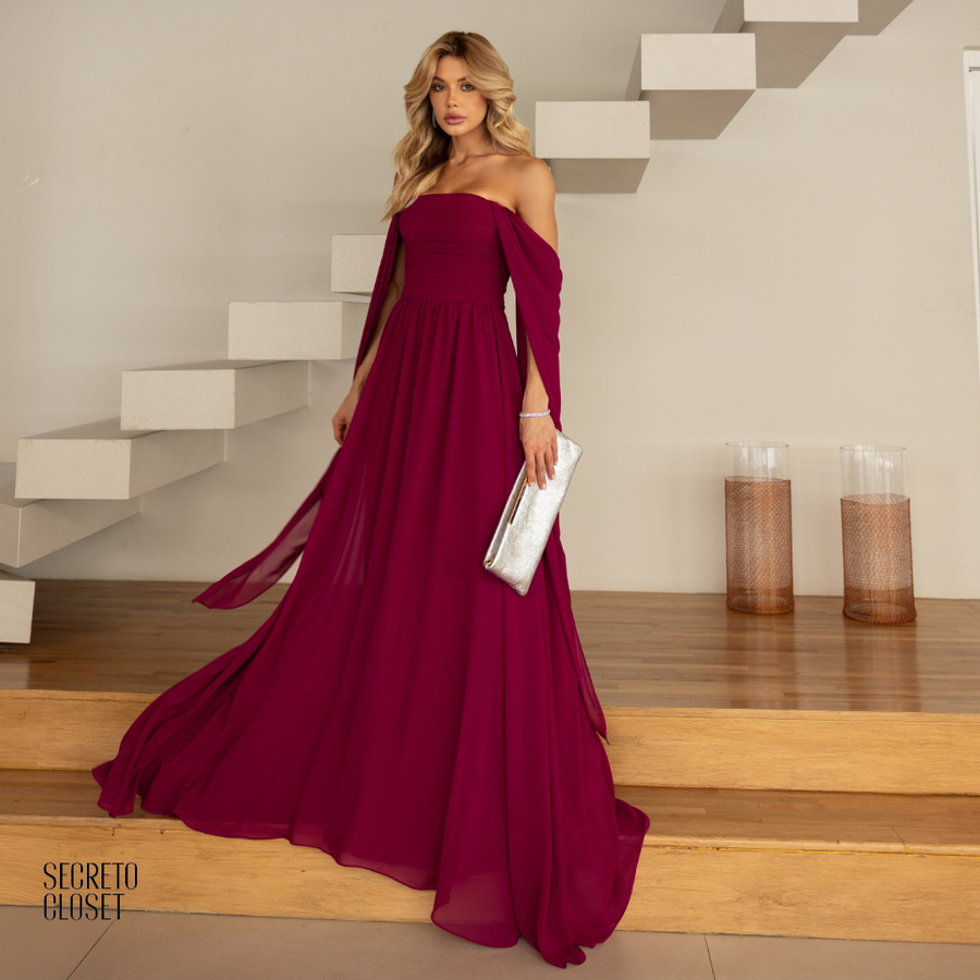 Vestido Longo Tqc Cauda Moana Fucsia