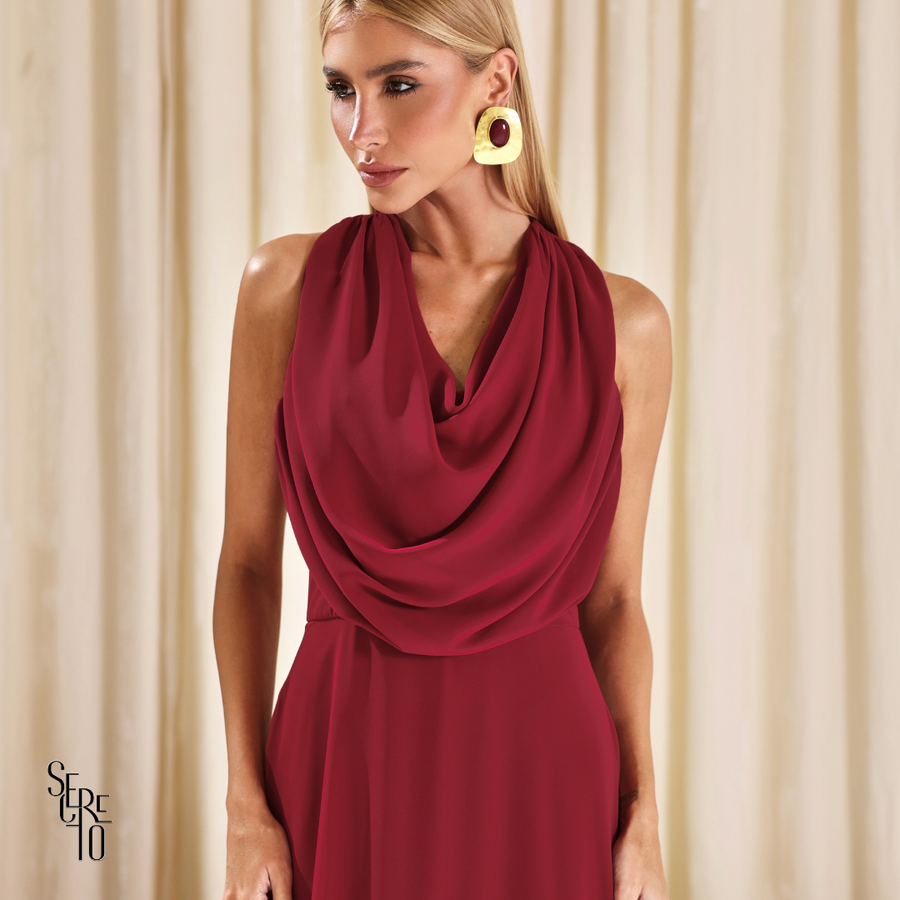 Vestido Longo Gola Boba Yelena Marsala