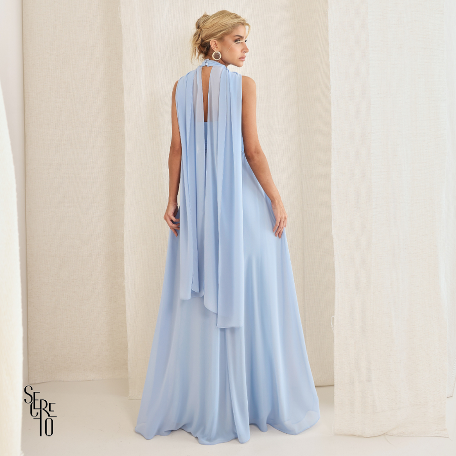 Vestido Longo Cruzado Capa Ottavia Azul Serenity