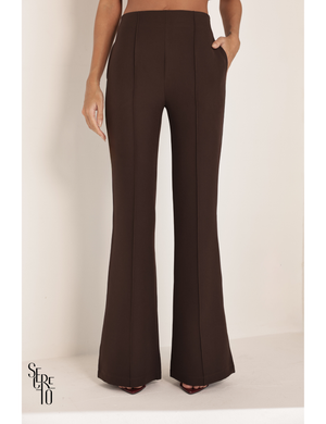 Conjunto Blusa Ombro e Calça Alfaiataria Anya Café