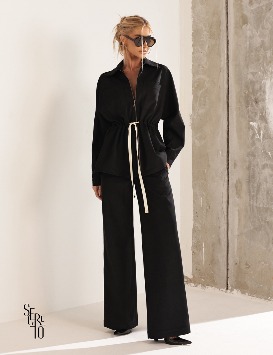 Conjunto Casaco e Calça Aveludado Helen Preto