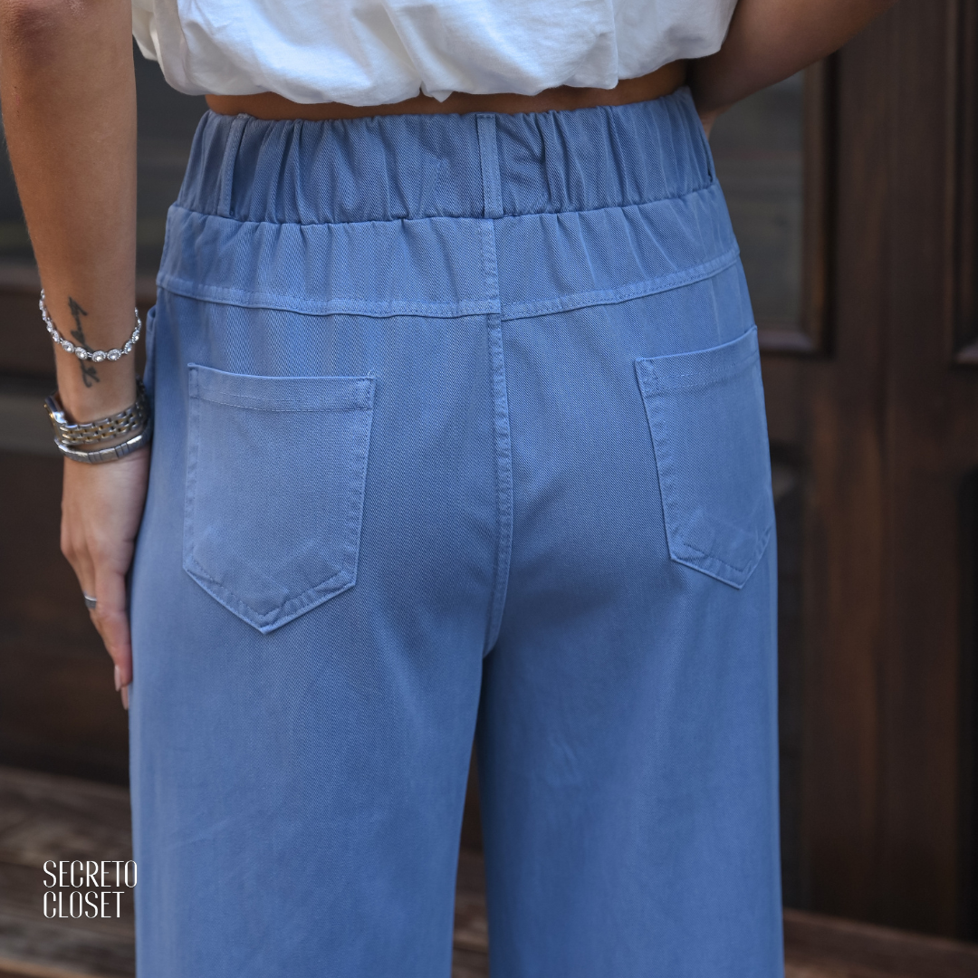 Calça Cos Elástico Marlene Azul Claro
