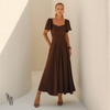 Vestido Longo Manga Sino Julia Marrom