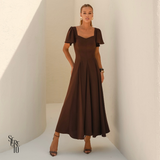Vestido Longo Manga Sino Julia Marrom