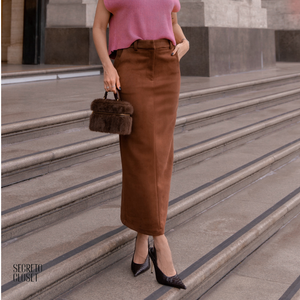 Saia Lápis Suede Valentina Camel