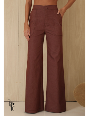 Conjunto Blusa e Calça Sarja Lyna Marrom