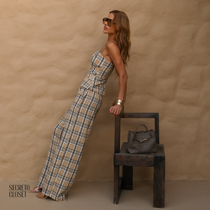 Conjunto Regata e Calça Xadrez Lorena Bege