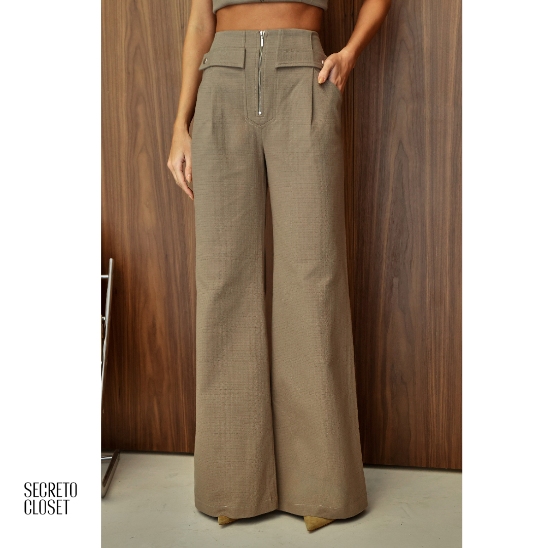 Conjunto Blusa e Calça Alfaiataria Paula Verde Musgo