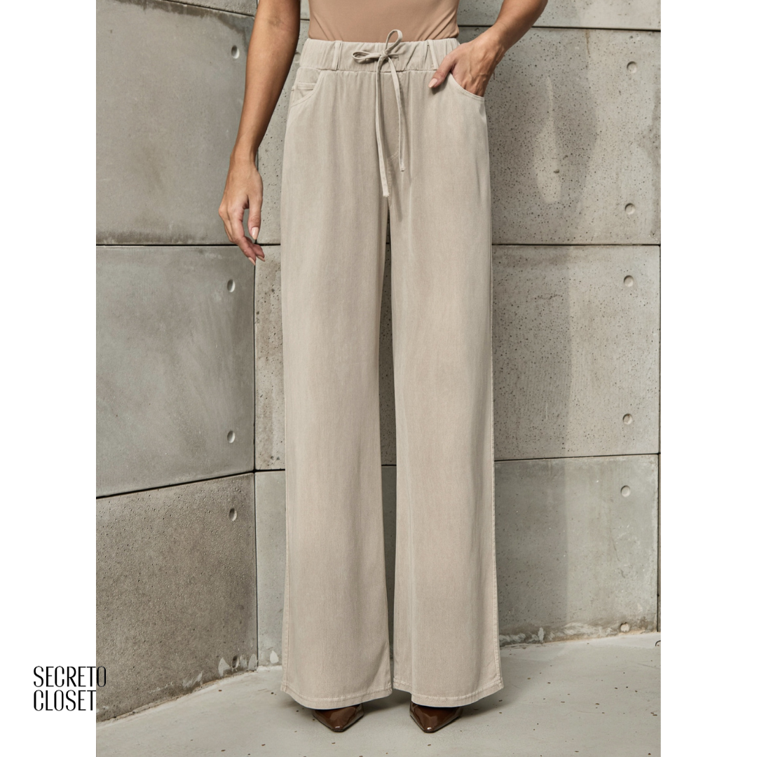 Calça Cos Elástico Marlene Areia