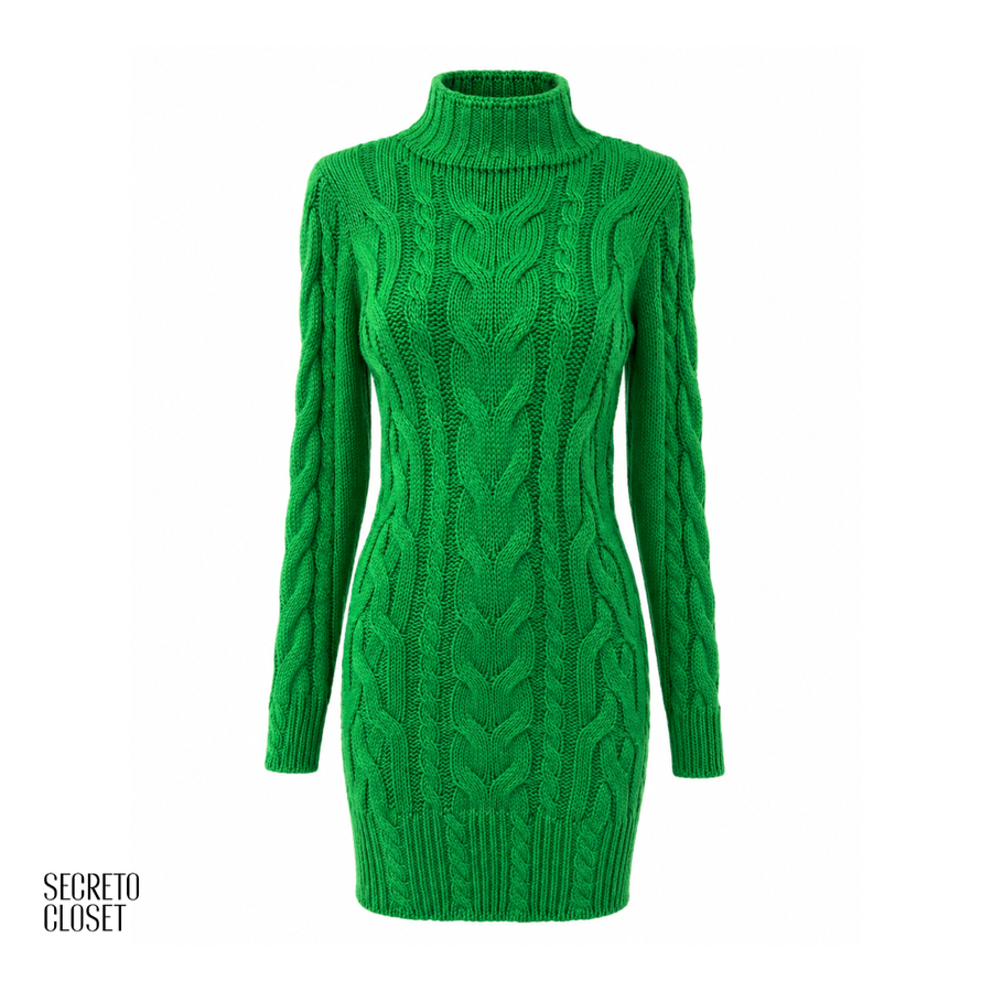 Vestido Curto Tricô Freya Verde Bandeira