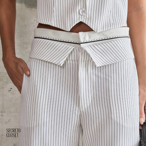 Conjunto Colete e Calça Risca de Giz Liz Off White