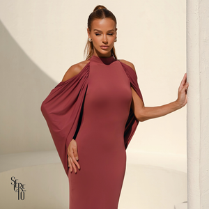 Vestido Longo Capa Estella Rosa Seco