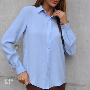 Camisa Punho Pregas Ayumi Azul Claro