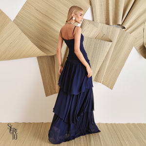Vestido Longo Camadas Maura Azul Marinho