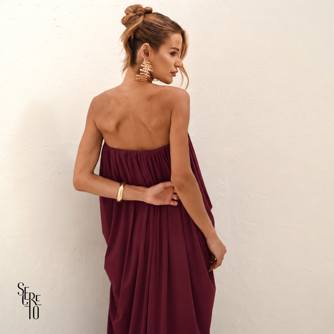 Vestido Longo Blusê Drapeado Hellena Beet