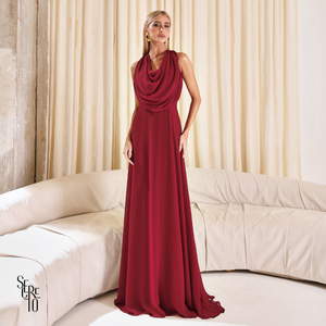 Vestido Longo Gola Boba Yelena Marsala