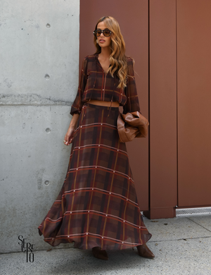 Blusa Manga Longa Estampada Carla Marrom