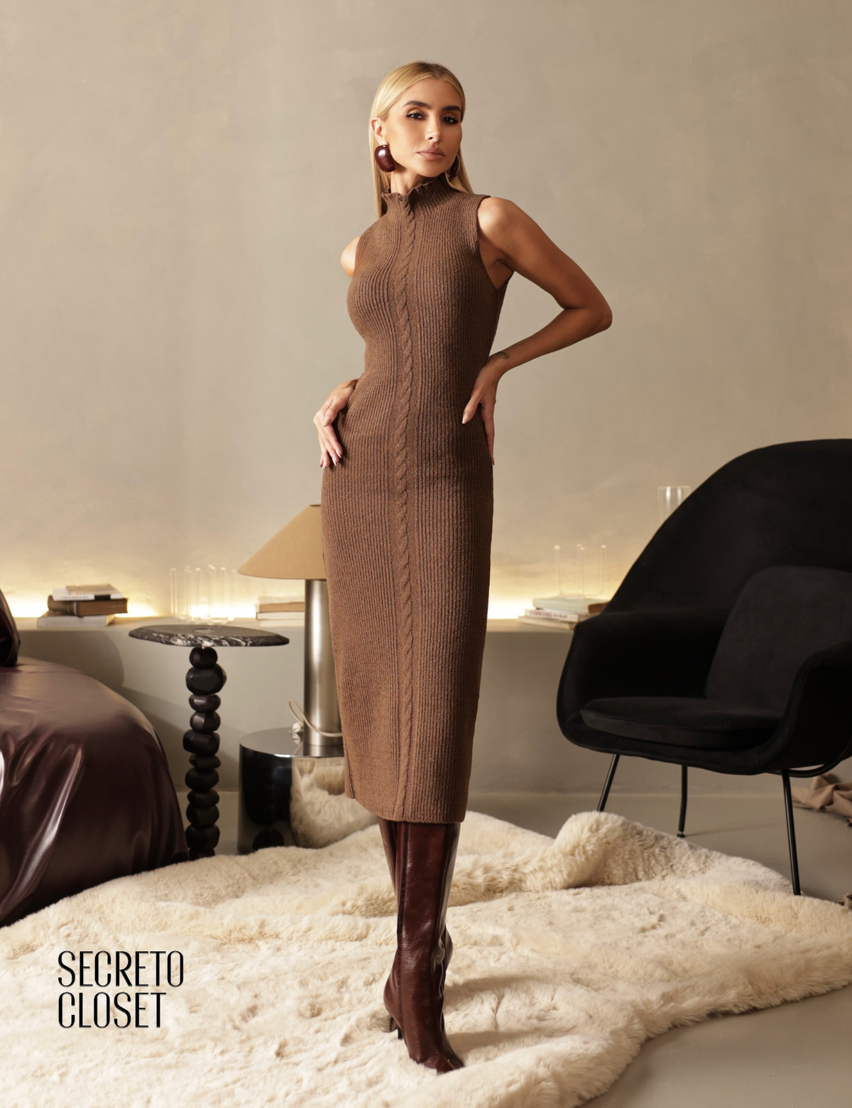 Vestido Longuete Tricô Nana Chocolate