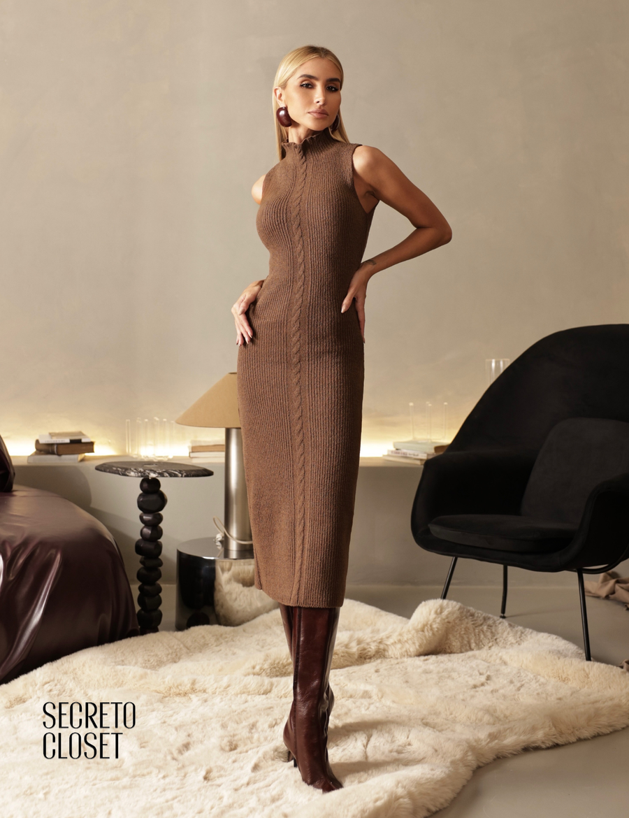 Vestido Longuete Tricô Nana Chocolate