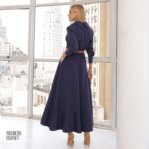 Conjunto Camisa e Saia Evasê Allana Azul Marinho