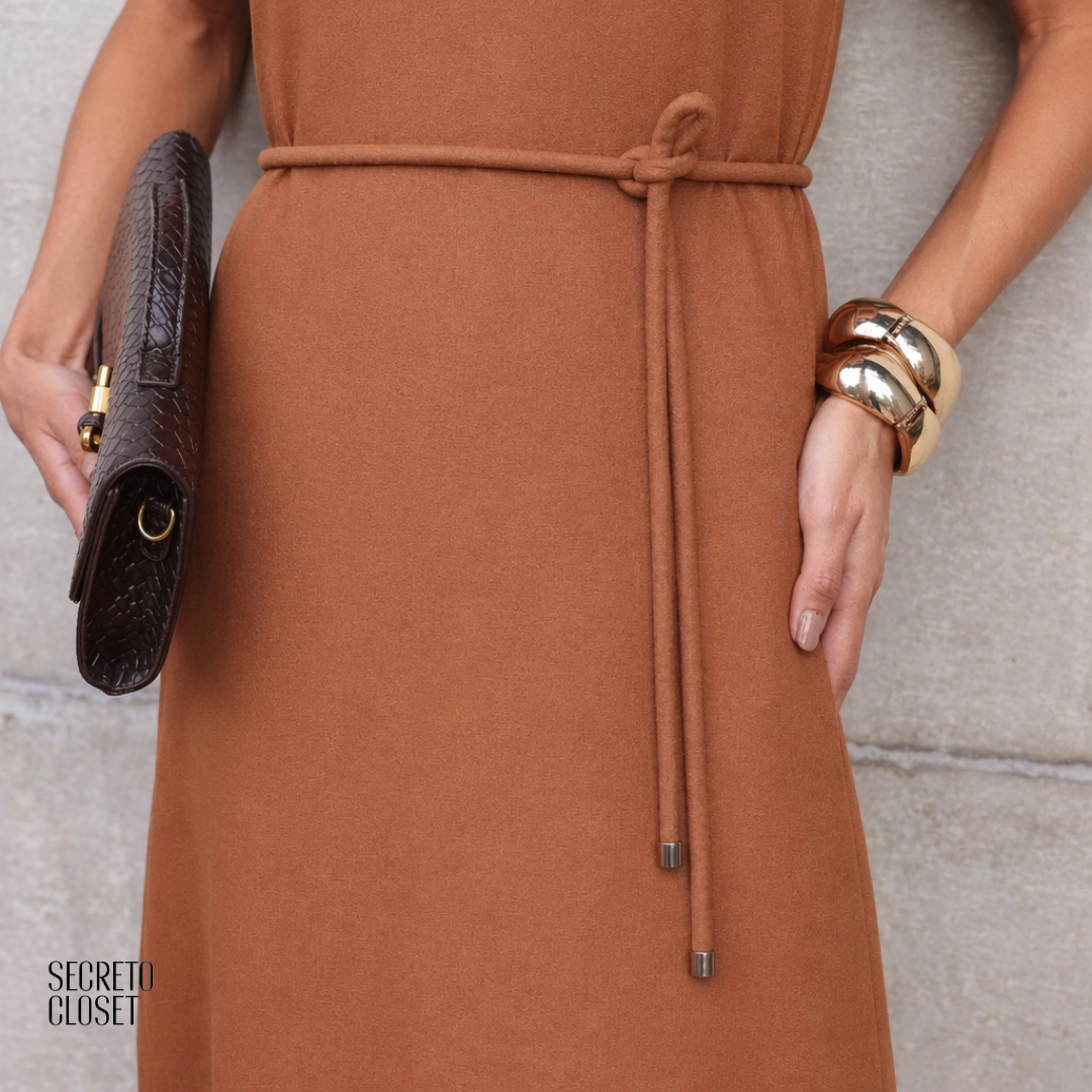 Vestido Midi Linho Cyntia Marrom
