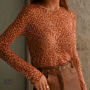 Blusa Tule Estampada Rafaela Caramelo