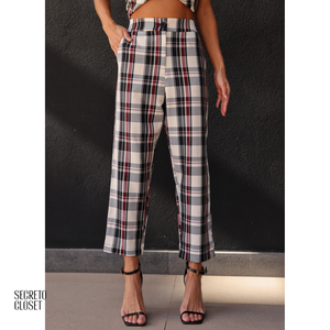Calça Alfaiataria Xadrez Maya Marrom