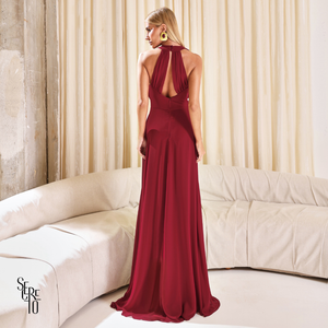 Vestido Longo Gola Boba Yelena Marsala