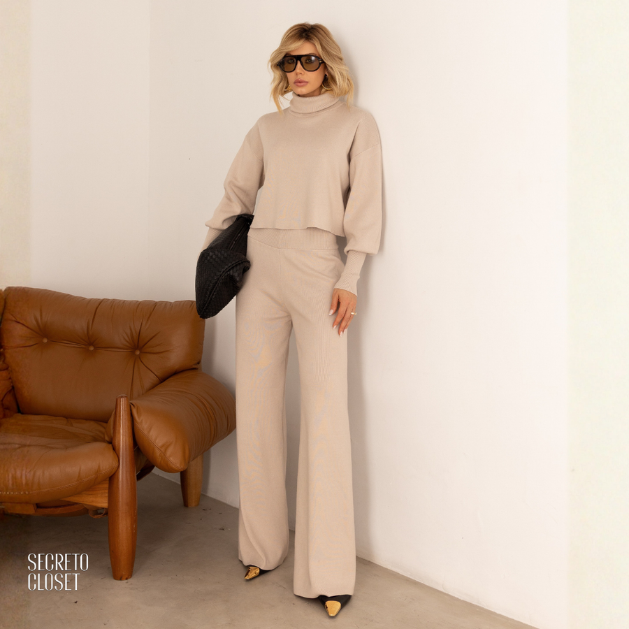 Conjunto Blusa e Calça Modal Nicole Areia
