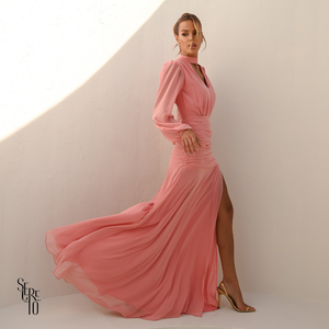 Vestido Longo Pala Franzida Calrisse Rosa