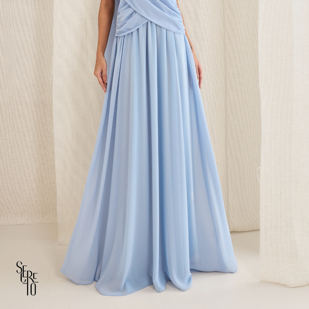 Vestido Longo Cruzado Capa Ottavia Azul Serenity