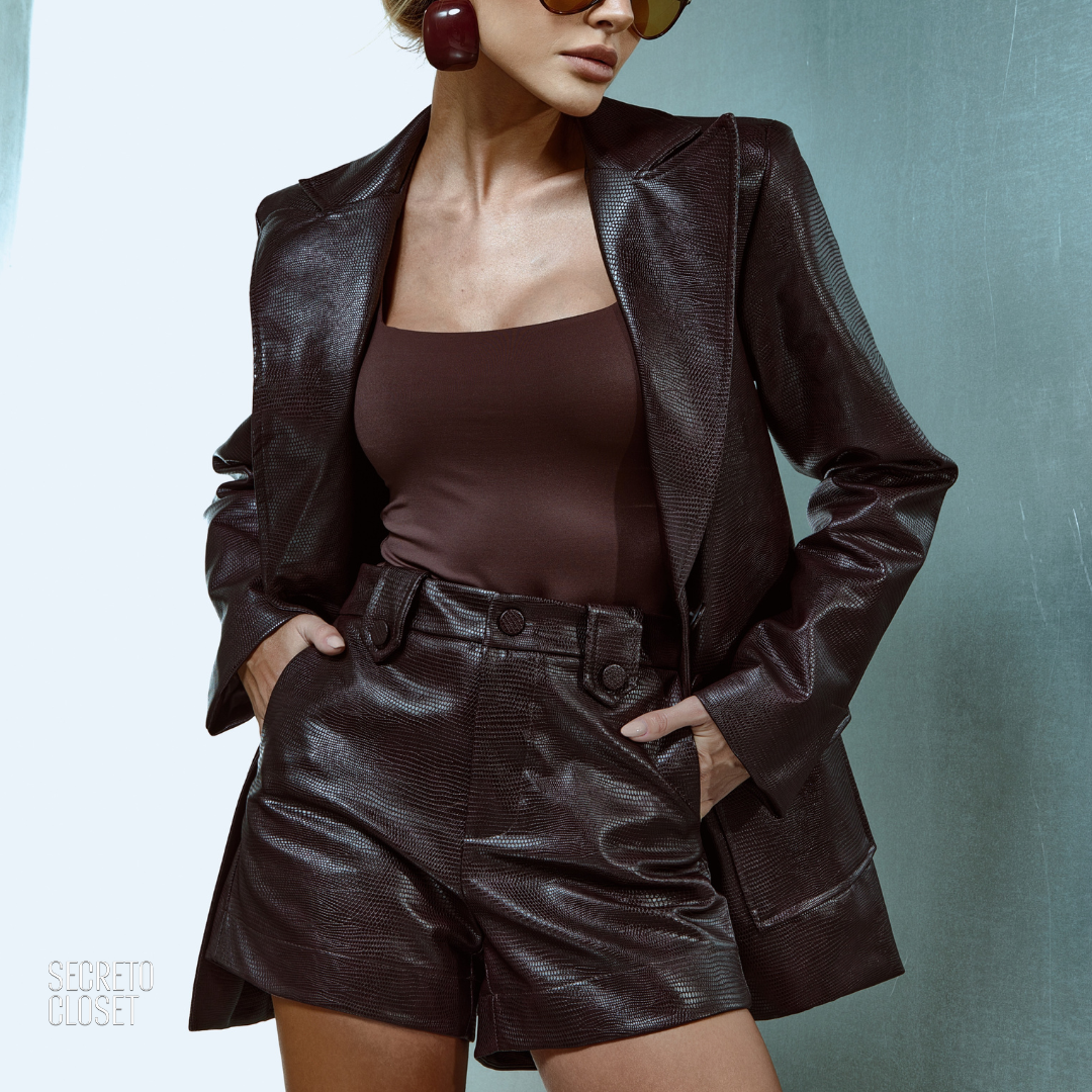 Blazer Couro Croco Roberta Café