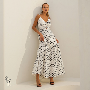 Vestido Longo Poá Fabricia Off White