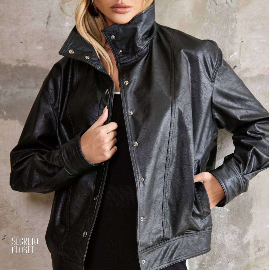 Jaqueta Bomber Courino Anneliese Preto