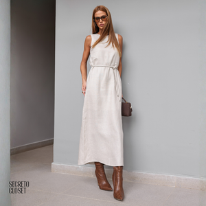Vestido Midi Linho Cyntia Areia