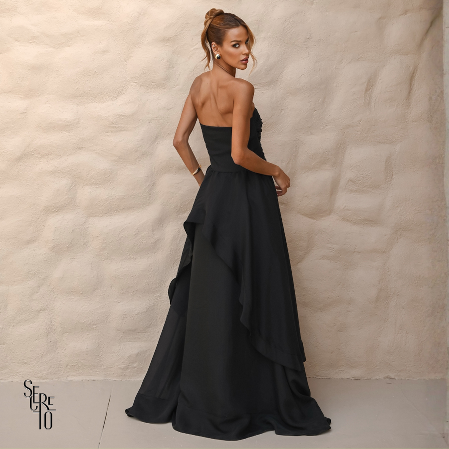 Vestido Longo Assimétrica Liora Preto