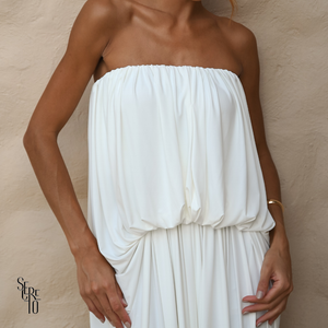 Vestido Longo Blusê Drapeado Hellena Branco