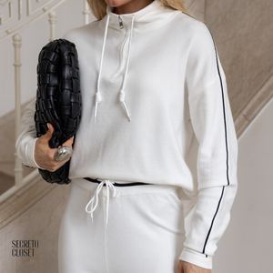 Conjunto Blusa e Calça Tricô Scarlett Off White