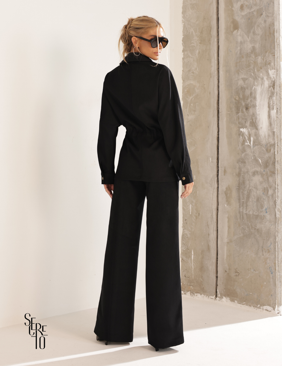 Conjunto Casaco e Calça Aveludado Helen Preto