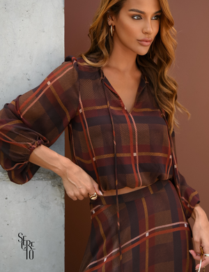 Blusa Manga Longa Estampada Carla Marrom