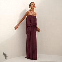 Vestido Longo Blusê Drapeado Hellena Beet