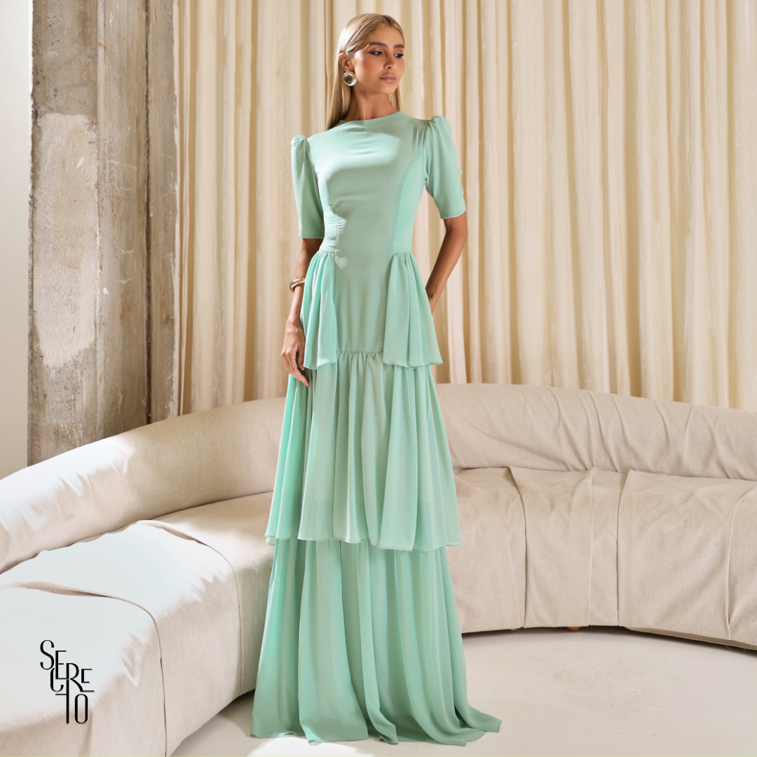 Vestido Longo Camadas Aisha Verde Menta