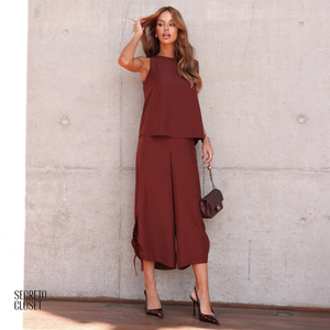 Conjunto Blusa e Calça Amarração Mirela Marrom