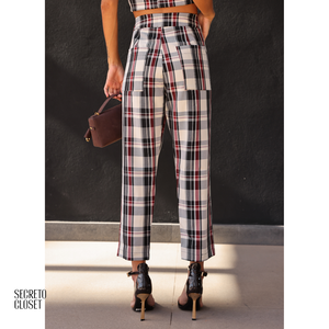 Calça Alfaiataria Xadrez Maya Marrom