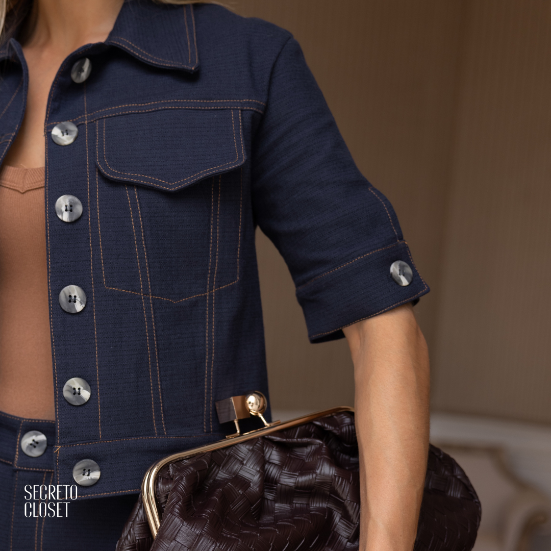 Conjunto Casaqueto e Calça Pesponto Amelia Azul Marinho