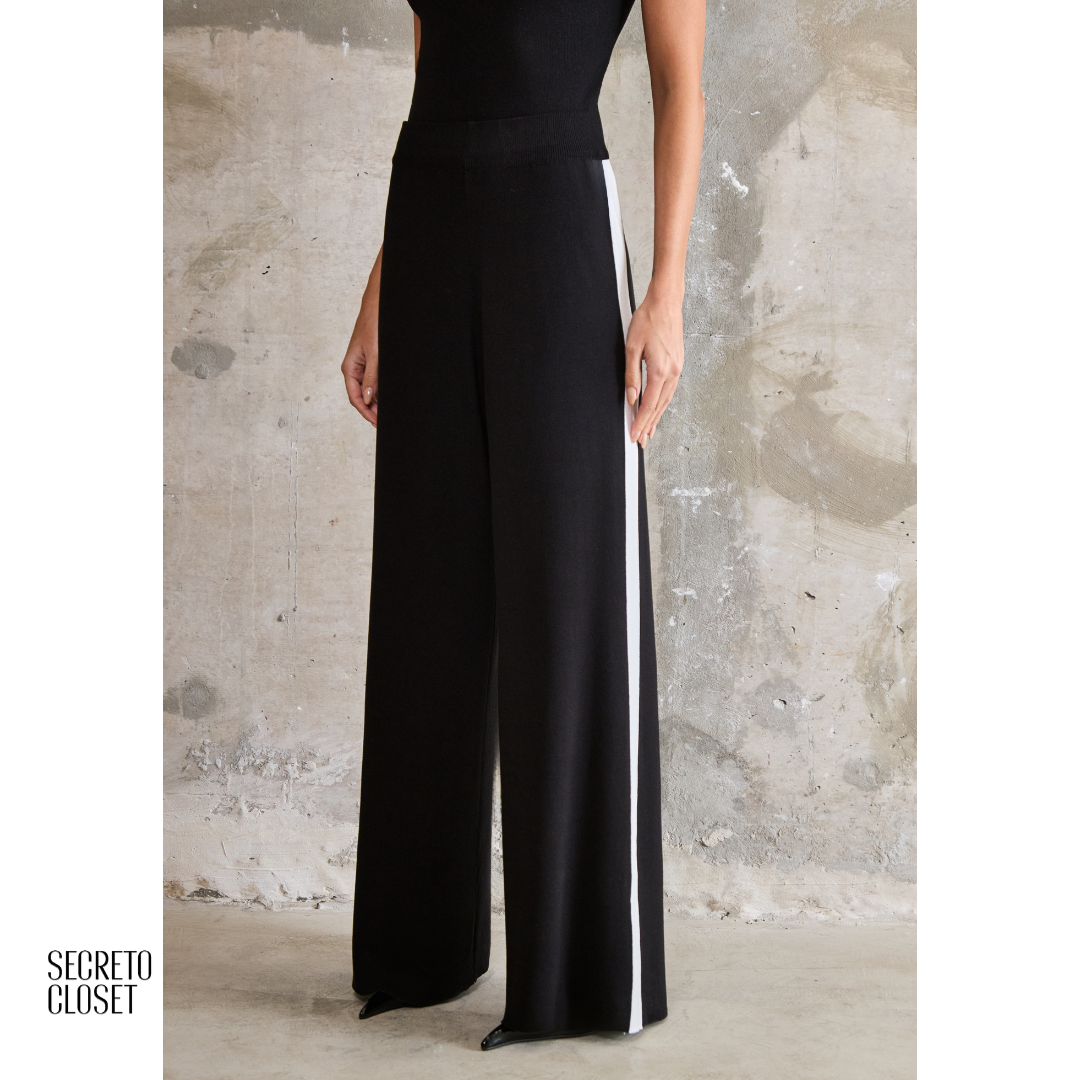 Conjunto Regata e Calça Lateral Listrado Emilia Preto